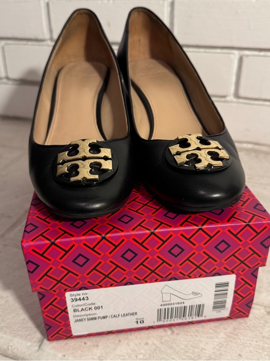Tory Burch Shoes - Tory Burch Black Leather Janey 50mm Block Heel Pumps - Size 10